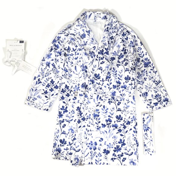 Boll & Branch Other - New Boll & Branch Signature Robe Navy Indigo Floral Print Organic Cotton